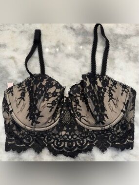 Victoria’s Secret Dream Angels Lace Bustier Bra 36D | Longline | Black/Nude 🖤